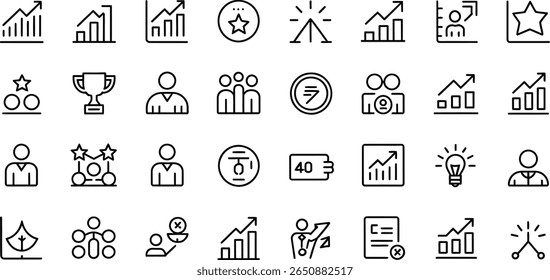 Business growth icons set line style