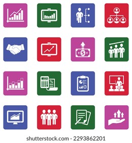 Business Growth Icons. White Flat Collection In Square. Vector Illustration.