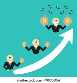business growth illustration with businessman, rising arrow and money
