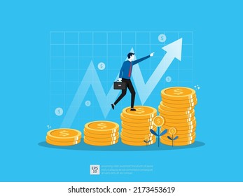 Business growth illustration concept. Profit performance or income with pile coins and plant of money symbol - Shutterstock ID 2173453619