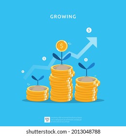 Business growth illustration for smart investment concept. Profit performance or income with pile coins symbol of return on investment ROI