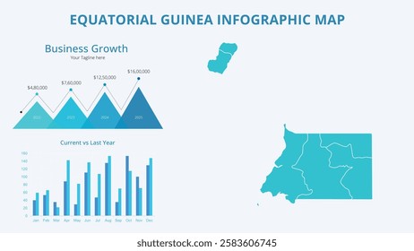 Business Growth Infographic Map of Equatorial Guinea. Vector Map of a global map in the form of regions of Equatorial Guinea. Infographic timeline. Easy to edit