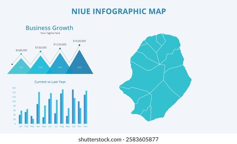 Business Growth Infographic Map of Niue. Vector Map of a global map in the form of regions of Niue. Infographic timeline. Easy to edit