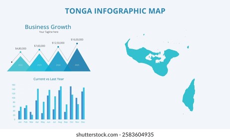 Business Growth Infographic Map of Tonga. Vector Map of a global map in the form of regions of Tonga. Infographic timeline. Easy to edit