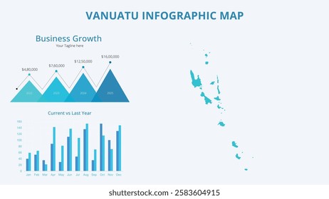 Business Growth Infographic Map of Vanuatu. Vector Map of a global map in the form of regions of Vanuatu. Infographic timeline. Easy to edit