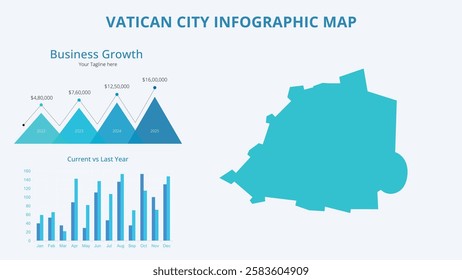 Business Growth Infographic Map of Vatican City. Vector Map of a global map in the form of regions of Vatican City. Infographic timeline. Easy to edit