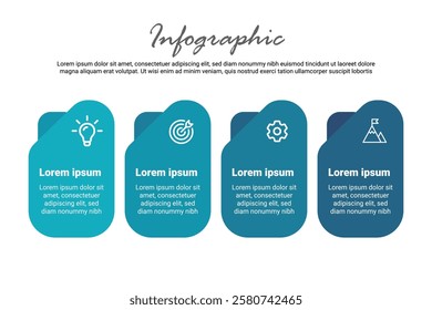 Business Growth and Marketing Plan 4 Step Infographic Template with Icons, Process Flowchart, and Data Presentation