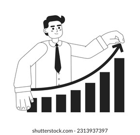 Business growth monochrome concept vector spot illustration. Analyst 2D flat bw cartoon character for web UI design. Boost productivity. Sales increase chart isolated editable hand drawn hero image