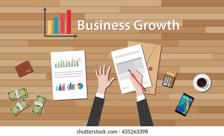 business growth with paper work document graph and chart vector graphic illustration