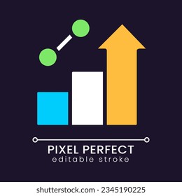 Business growth pixel perfect RGB color icon for dark theme. Dynamic of development. Corporate progress. Simple filled line drawing on night mode background. Editable stroke. Poppins font used