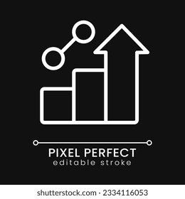 Business growth pixel perfect white linear icon for dark theme. Dynamic of development. Corporate progress. Thin line illustration. Isolated symbol for night mode. Editable stroke. Poppins font used