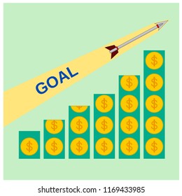 Business growth profit money graph with arrow, target concept