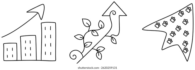 A Business growth is represented by timeline with upward arrow symbolizing progress and potential