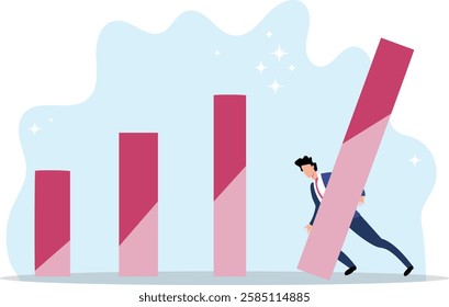  Business Growth, Stability, and Success: Illustrated by Businessman Holding Bar Chart