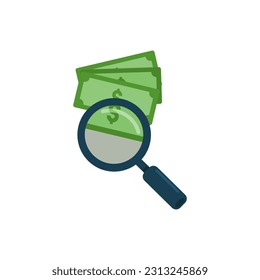  Business Growth and Start up concept vector illustration. Magnifying glass looking at amount of money.  