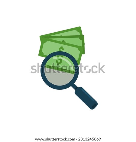  Business Growth and Start up concept vector illustration. Magnifying glass looking at amount of money.  
