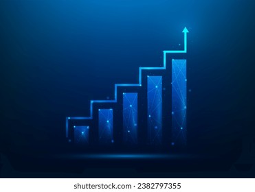 business growth step arrow up to success and target on blue background. stair development process to goal. graph increase digital technology. achievement strategy concept. vector illustration.