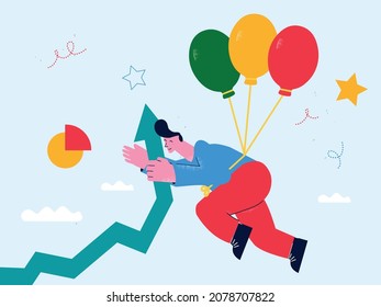 Business growth strategy, arrow showing progress, chart rise, graph going up, leadership and business development concept flat vector illustration design