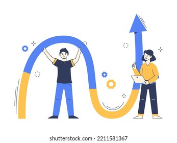 Business growth strategy, company goal achievement. Successful corporate development flat vector concept illustration. Linear business leadership concept