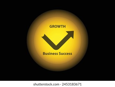 Business Growth success arrow icon on bright yellow spot light effect illustration isolated on black.