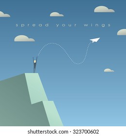 Business growth success concept. Corporate background with paper plane as symbol of independence. Eps10 vector illustration.