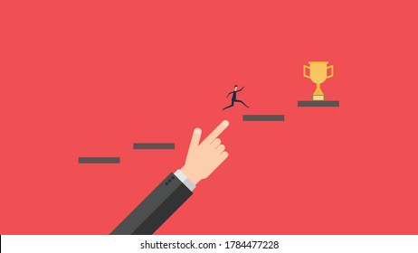  business  growth and success concrpt .Businessman supporting  man climbing stairs