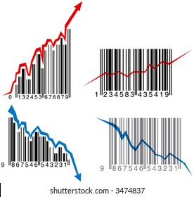 Business growth, success and failure depression graph made from barcode (vector)