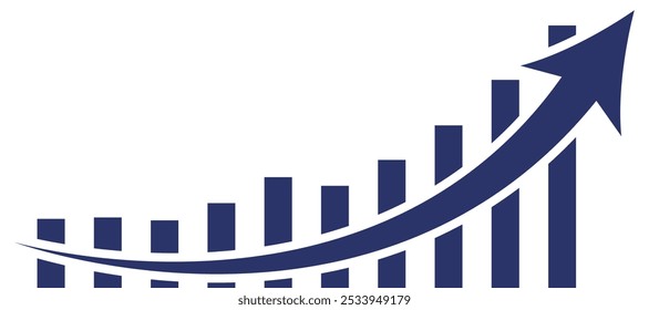 Iconos de gráficos de éxito de crecimiento empresarial con símbolos de flecha y barra. Gráfico de aumento de ganancias, Ilustración vectorial de signo de barra de progreso ascendente