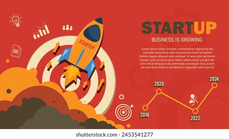 Business growth and success strategy concept. rocket symbolizing  startup success and growth acceleration. Rising earnings, increasing financial profits, Wealth fast. vector illustration