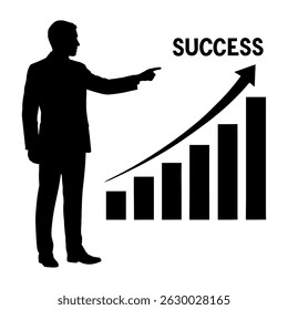Business growth success strategy planning chart arrow pointing up diagram silhouette illustration concept