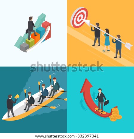 Business, Growth, Teamwork, Target concept. Isometric 3d vector