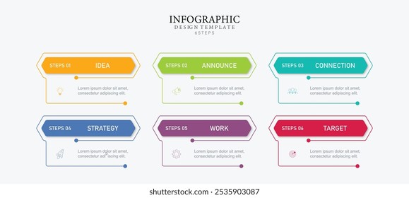 Business growth template infographic vector illustration with 6 steps.
