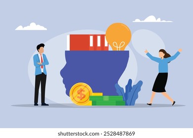 Business Growth through Knowledge and Innovation 2d flat vector illustration