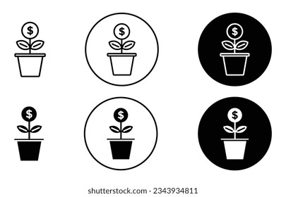 Business growth tree icon set. Business profit plant vector symbol. Grow investment vector sign. growing economy tree icon.