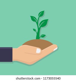 Business growth or tree planting, flat design vector illustration