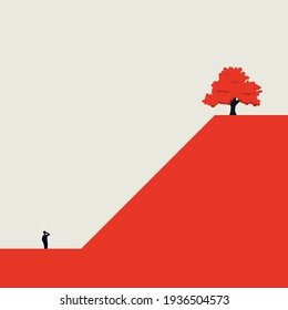 Business growth vector concept with businessman and tree. Symbol of success, ambition and motivation. Minimal eps10 illustration.