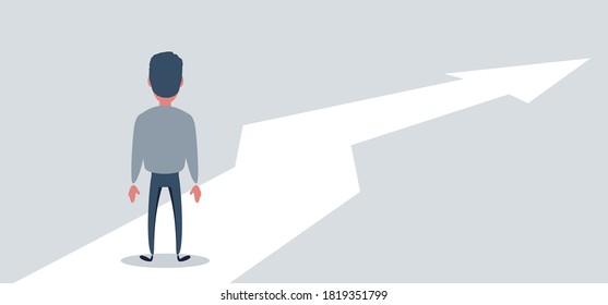 Business growth vector concept with man walking towards upwards arrow. Symbol of success, promotion, career development. vector illustration.