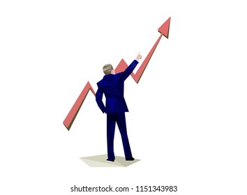 Business growth vector concept with upward arrow graph and businessman symbol. Symbol of success, achievementstyle low poly