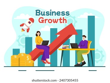 Business Growth Vector Illustration with Arrow Target Direction Up, Increase Profits, Boost and Idea Planning Money Increasing in Flat Background
