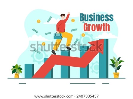 Business Growth Vector Illustration with Arrow Target Direction Up, Increase Profits, Boost and Idea Planning Money Increasing in Flat Background