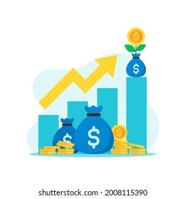 Business growth vector illustration concept in flat style. Money, coin, profit, graph icon suitable for many purposes.