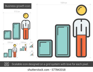 Icono de línea vectorial de crecimiento empresarial aislado en fondo blanco. Icono de línea de crecimiento de negocio para infografía, sitio web o aplicación. Icono escalable diseñado en un sistema de cuadrícula.
