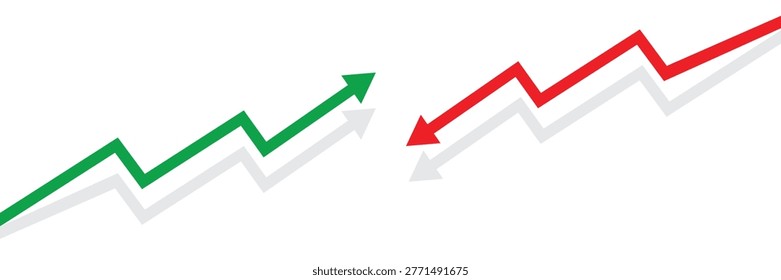 Business growth vs decline arrows comparison positive and negative financial trends graph