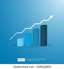 business growup chart bar with arrow direction. Finance growth vision stretching rising up. Return on investment ROI. increase profit margin revenue concept to success flat style vector illustration