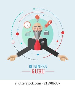 Business Guru Vector With Icons On Grey Background