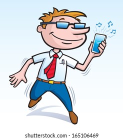 Business Guy on the Go Receiving Cell Phone Call