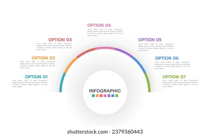 Business-Halbkreis 7 verarbeiten Infografik für den Erfolg. Vektorgrafik.