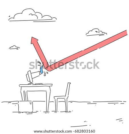 Business Hand Building Finance Graph With Arrow Up From Computer Analysis Financial Progress Success Concept Vector Illustration