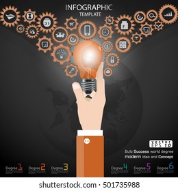 business hand catch Bulb Success world degree  modern Idea and Concept Vector illustration Infographic template with icon,cog.
