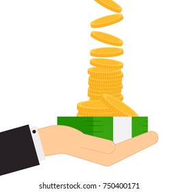Business hand. Coin vector. free space for text